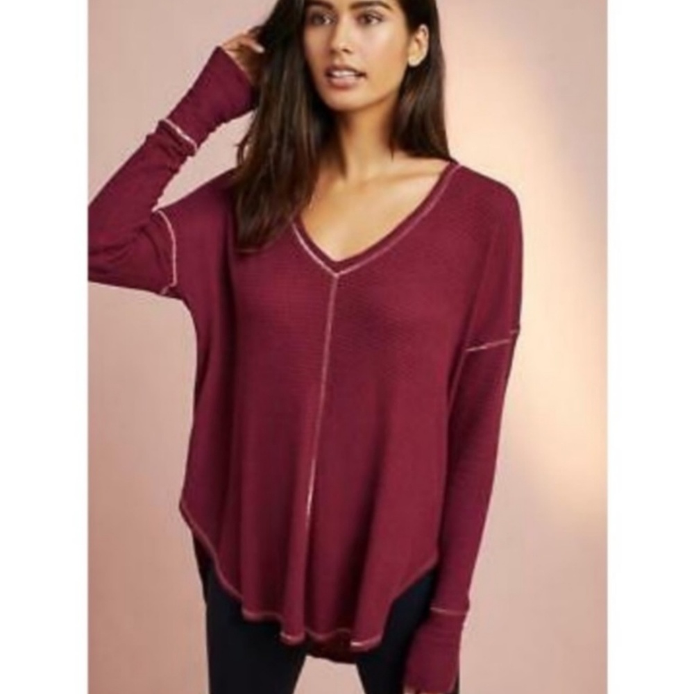 Anthropologie High Low Waffle Knit Thermal Shirt
